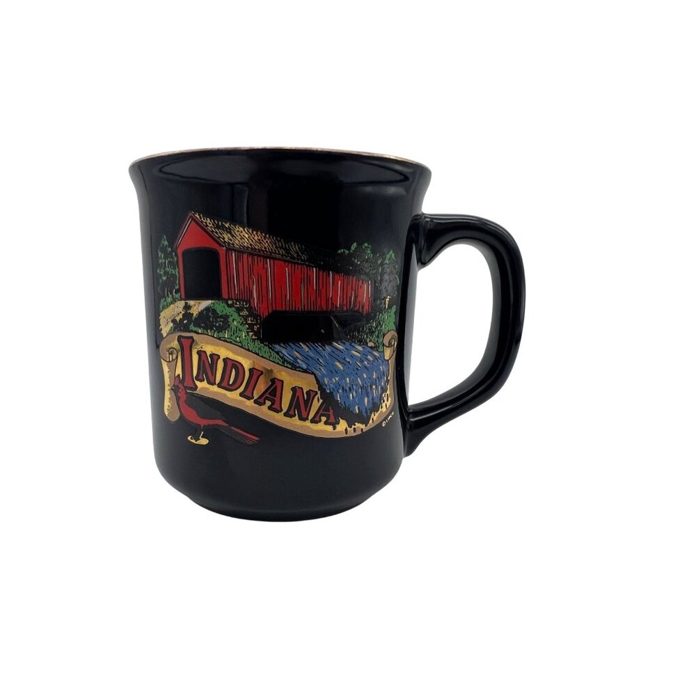 Vintage Indiana Covered Bridge Lipco Mug Cardinal Souvenir 3.5"